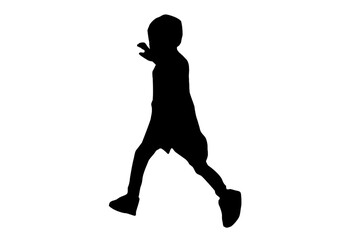 Silhouette kids or children running playing with white background with clipping path.