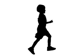 Plakat Silhouette kids or children running playing with white background with clipping path.