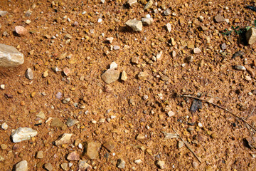 Moist yellow soil with lots of small stones, detailed texture