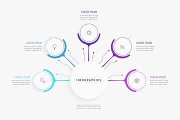 Fototapeta premium Vector Infographic label design template with icons and 5 options or steps. Can be used for process diagram, presentations, workflow layout, banner, flow chart, info graph.