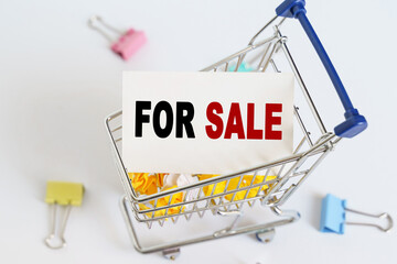 In the shopping cart, the text is written on the card - FOR SALE.