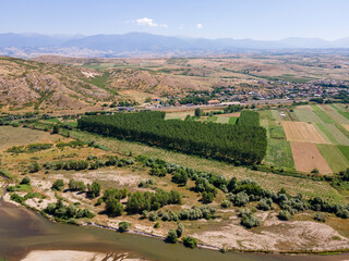 Struma river passing through the Petrich valley, Bulgaria