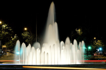 Night photography of the Virgen Guadalupana Fountain, Madrid Spain