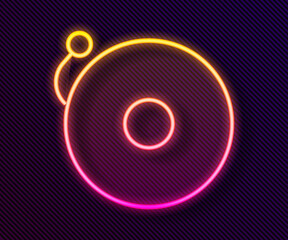 Glowing neon line Ringing alarm bell icon isolated on black background. Alarm symbol, service bell, handbell sign, notification symbol. Vector Illustration.