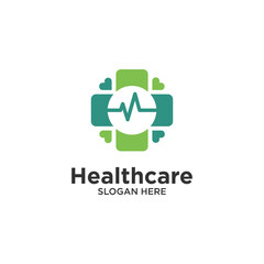 health care and pulse logo design