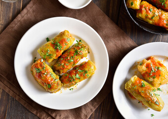 Cabbage rolls stuffed with ground beef and rice