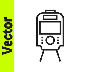 Black line Tram and railway icon isolated on white background. Public transportation symbol. Vector.