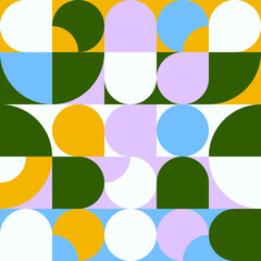 Abstract geometric design with simple shapes. Creative seamless pattern. Concept for web, banner, poster, cover, fabrics, background, decoration, presentation and greeting card.