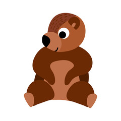 Cute cartoon sitting bear. Nice woodland animal isolated on white background. Vector illustration.