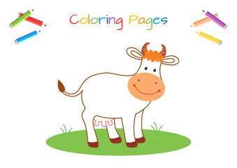 Cow. Bull. Coloring book for little ones. Educational game for children. Cartoon vector illustration