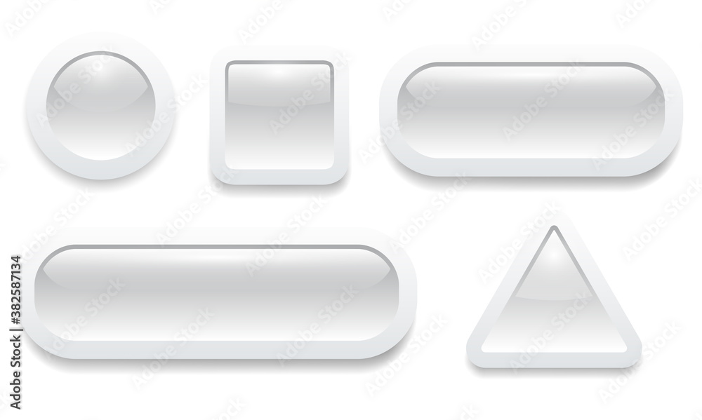 Poster buttons 3d grey set, shiny collection white and grey vector design.