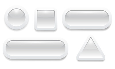 Buttons 3D grey set, shiny collection white and grey vector design.