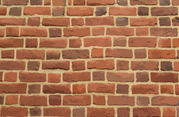 Old red brick fortress wall with gray cement mortar textute