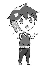 スマートフォンで電話をする青年　モノクロver.