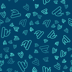 Green line Snake icon isolated seamless pattern on blue background. Vector.