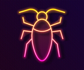 Glowing neon line Cockroach icon isolated on black background. Vector.
