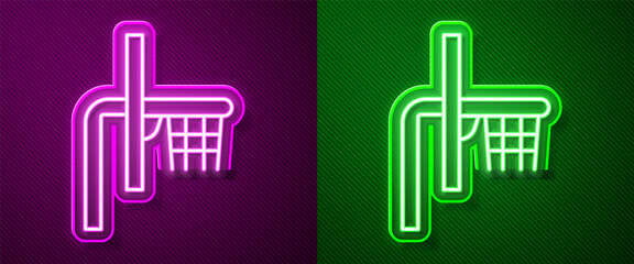 Glowing neon line Basketball backboard icon isolated on purple and green background. Vector.