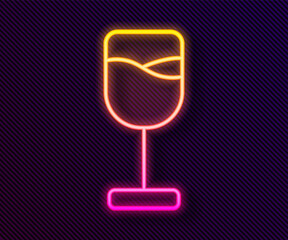 Glowing neon line Wine glass icon isolated on black background. Wineglass icon. Goblet symbol. Glassware sign. Happy Easter. Vector.