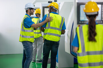 multi ethnicity engineer and workers working in line up