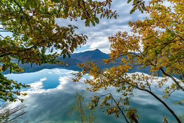 Herbstliche Farben am Walchensee in Bayern - obrazy, fototapety, plakaty