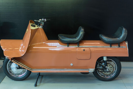 Barcelona, Spain; August 5, 2018: Classic spanish scooter in the museum. Fura 2 seats