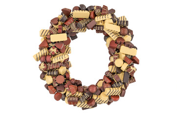 Letter O from chocolate candies. 3D rendering