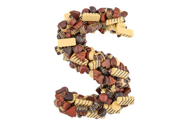 Letter S from chocolate candies. 3D rendering