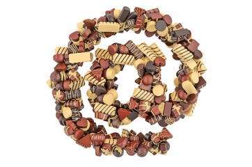 Email symbol from chocolate candies. 3D rendering