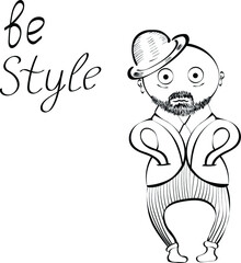 Funny, childish boy with beard. hand drawn illustration and lettering. Concept for print, cards, logo