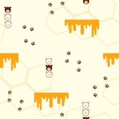 Bears and honey in geometric seamless pattern. Cute vector illustration. Concept design for wallpaper, decorate, web banner, greeting card and etc.
