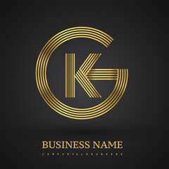 Letter GK linked logo design circle G shape. Elegant golden colored, symbol for your business name or company identity.