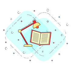 Lamp and opened book linear icon. Reading concept. Creative flat design vector.