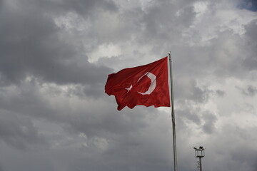 Cloudy sky and the Turkish flag background