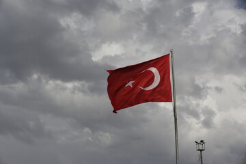 Cloudy sky and the Turkish flag background