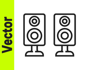 Black line Stereo speaker icon isolated on white background. Sound system speakers. Music icon. Musical column speaker bass equipment. Vector.