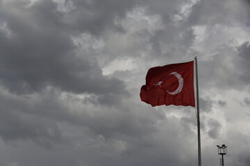 Cloudy sky and the Turkish flag background