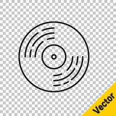 Black line Vinyl disk icon isolated on transparent background. Vector.