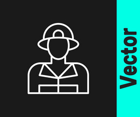 White line Firefighter icon isolated on black background. Vector.