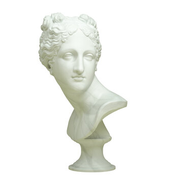 A marble bust of the Venus Italica   isolated on white background via an alpha channel of great precision. High quality cutout. 3d render illustration. 
