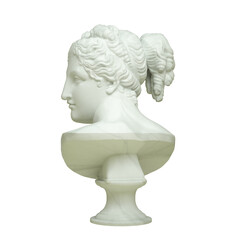A marble bust of the Venus Italica   isolated on white background via an alpha channel of great precision. High quality cutout. 3d render illustration. 
