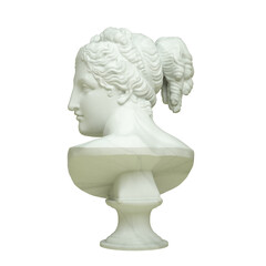 Obraz premium A marble bust of the Venus Italica isolated on white background via an alpha channel of great precision. High quality cutout. 3d render illustration. 