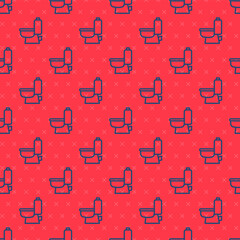 Blue line Toilet bowl icon isolated seamless pattern on red background. Vector.