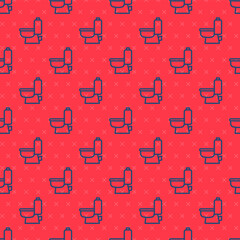 Blue line Toilet bowl icon isolated seamless pattern on red background. Vector.