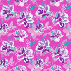Hand Sketched Flowers. Floral Seamless Pattern. 