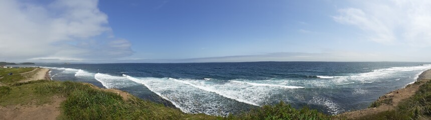 Panorama with sea waves on the coast of the sea of Japan.
