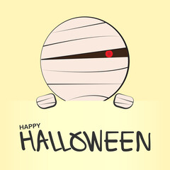 Halloween vector illustration suitable for cards banners and symbols, With Mummy cartoon character on a yellow background.	