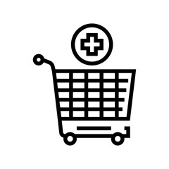 supermarket cart adding products line icon vector. supermarket cart adding products sign. isolated contour symbol black illustration