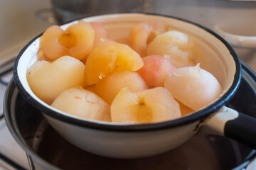 freshly boiled peeled apples