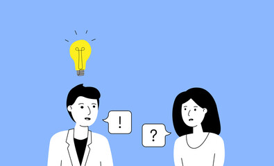 dialogue between woman and man with an idea