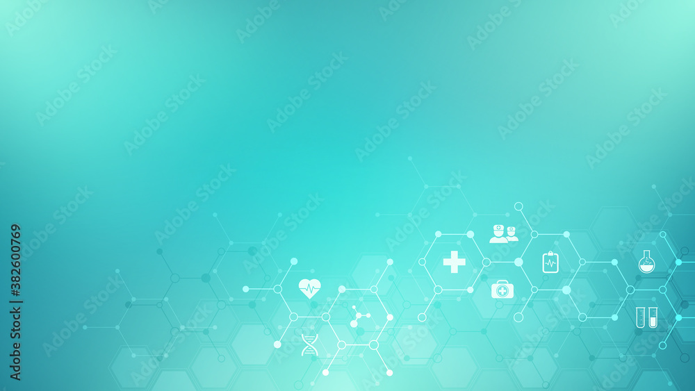 Poster medical background with flat icons and symbols. template design with concept and idea for healthcare